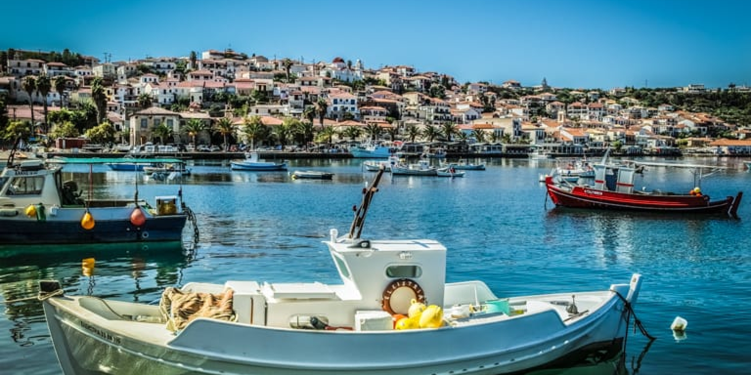 Fisherboats with Koroni Skyline - Sea Stroy