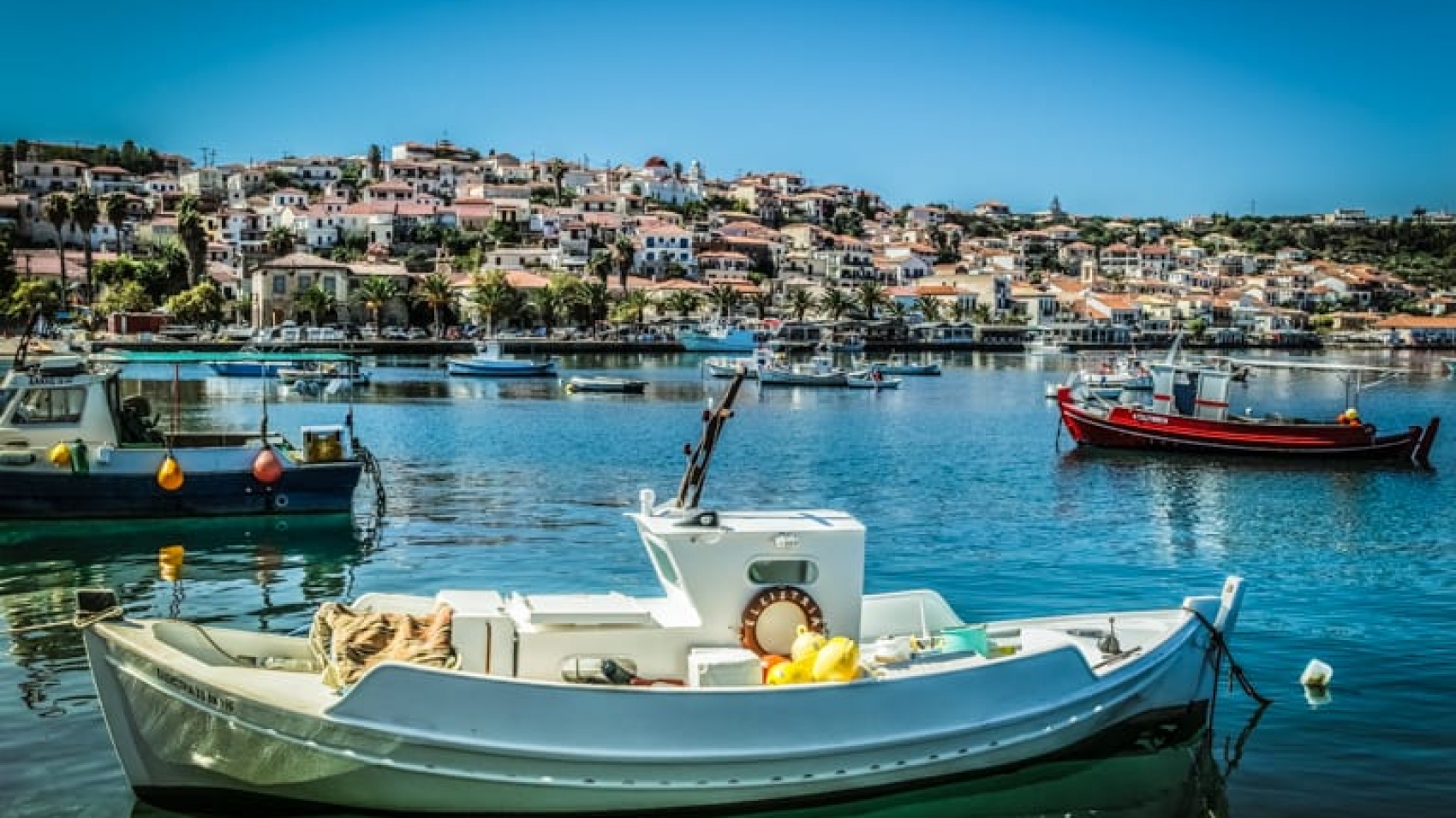 Fisherboats with Koroni Skyline - Sea Stroy