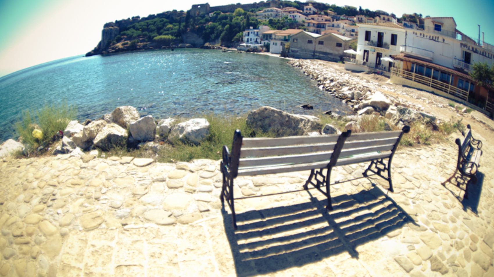 Koroni Kastro & Bench in the Harbour - Fisheye