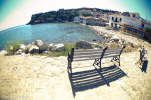 Koroni Kastro & Bench in the Harbour - Fisheye