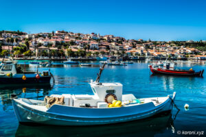 Fisherboats in Harbour with Koroni Skyline - Sea Stroy
