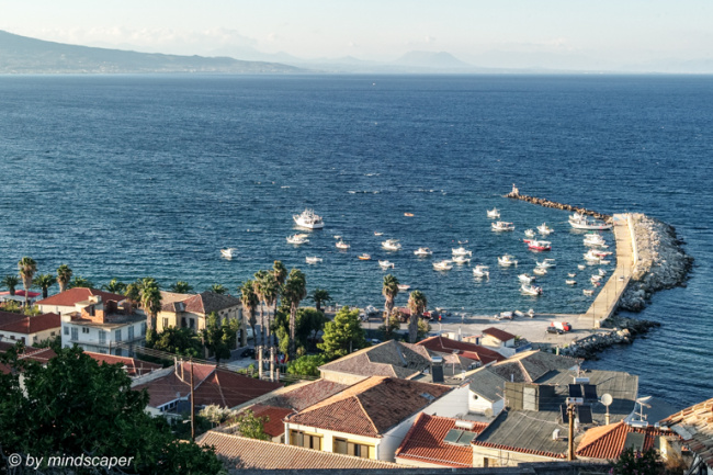Koroni Harbour in the Evening Light from Above
